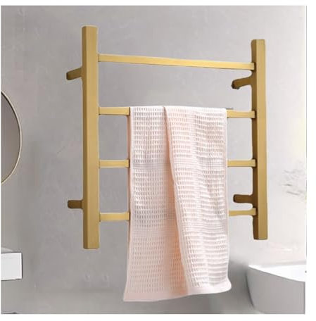 Gold Handtuchhalter Elektrisch, Elektrischer Badheizkörper mit Metallschalter, Wandmontierte Handtuchheizkörper Elektrischer Edelstahl mit Intelligentem Thermostat,Plug In