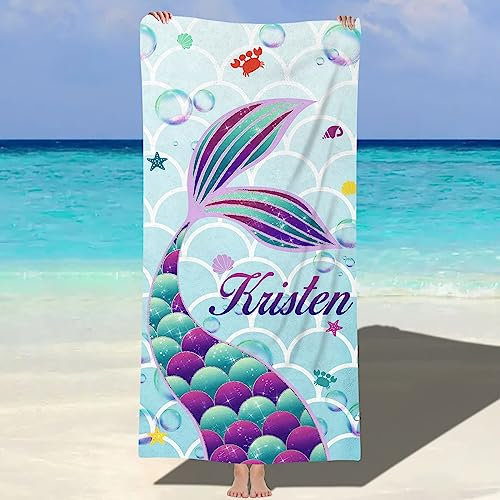 MJARTORIA Personalisiert Strandtuch Microfaser Badetuch mit Namen Kinder Damen, Beach Towel Handtuch Badetuch Stranddecke Schnelltrocknend für Reise Schwimmen Sauna Yoga Fitness
