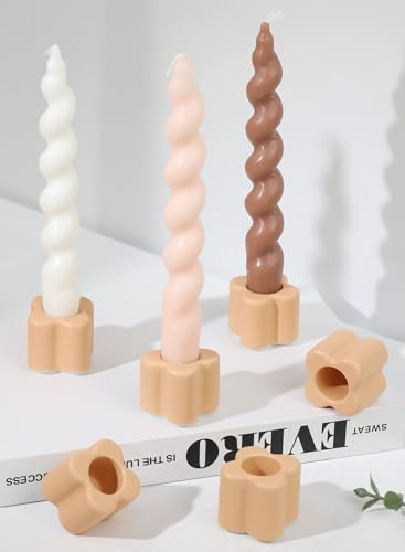 HofferRuffer Kerzenständer 6er Set Keramik Mini Kerzenhalter Morandi Farben Blütenform Kerzenständer Stabkerzen für Hochzeit Party Weihnachtsdeko Tischdeko Deko Orange