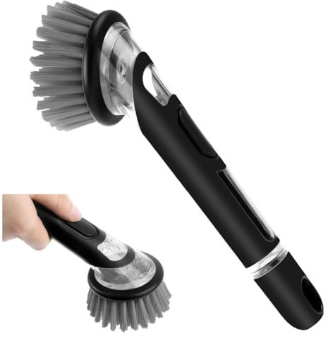AUAUY Cepillo Fregar Platos, Cepillo Dispensador de JabóN, Cepillo para Fregar Platos con Dispensador de LíQuido, Estropajo con Mango para El Hogar, Cepillo Cocina, Cepillo de Cocina con Mango
