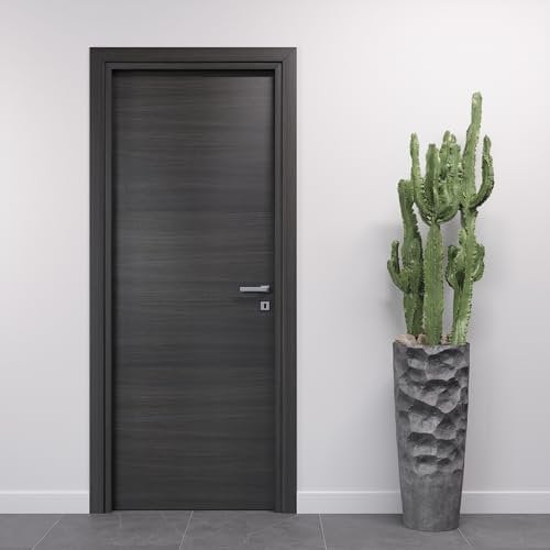 Porte Italiane, Porta Interna a Battente in Laminato High Density, Telaio in Legno e Coprifili Waterproof, con Serratura e Maniglia Hoppe Silver, 90x210 cm con Apertura SX, Colore Rovere Grigio