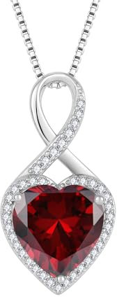 FJ Unendlichkeit Kette Damen 925 Sterling Silber Herz Granat Halskette Anhänger Januar Geburtsstein Schmuck für Frauen Mutter Freundin Mama