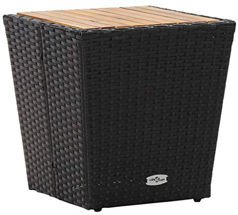 Chaduof Beistelltisch, Tabletttisch, Blumenhocker, Nachttisch, Couchtisch, Wohnzimmer, Nightstand, Schwarz 41,5×41,5×43 cm Poly Rattan & Massivholz