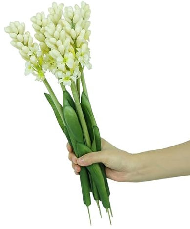 BQEE Künstliche Hyazinthen-Blumen, 41,9 cm langer Stiel, künstliche Blumensträuße, handgefertigte Kunstblumen für Hochzeitsdekoration (weiß), 4 Stück