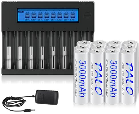 18650 21700 Battery Charger with AA Batteries - 8 Slot Smart LCD Charger Universal With Discharge Function for 1.2V NIMH AA/AAA And 3.7V Li-Ion 18650 26650 16340 21700 14500 17500 18500 Batteries