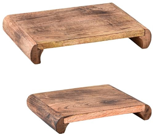 Marrakesch 2er Set Boho Deko Tablett Serviertablett aus Holz 30x20 & 25x16 cm | Servierplatte Arrasi als Tischdeko für Küche & Wohnzimmer | Japandi Frühstückstablett rechteckig für Schlafzimmer
