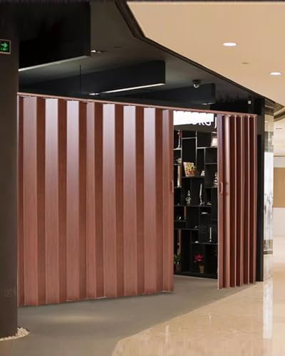 Porte Accordéon Interieur Kit de Porte Concertina Coulissante Bi-pliante en PVC Marron, Portes Intérieures pour Placard/Placard, Portail Moustiquaire Enroulable avec Rail Supérieur en Alliage D'alumi