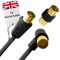 Right angled TV Aerial Cable 1m with plug adapter - Male To Male Gold Plated Coaxial Cable with Plug to Plug Shielded Connectors | Antenna AV Lead for Digital and Analogue Signals - Black