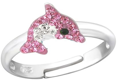 FIVE-D Kinder- und Mädchen Ring Delfin 925 Sterling Silber (Delfin-Rosa)