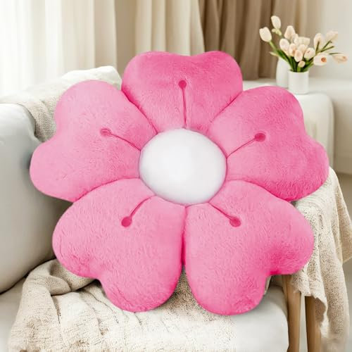 ODIWEN Cuscini di Fiori Fiore, 50cm, Cuscino decorativo a forma fiore carino, Cuscino decorativo per la casa,Cuscino da pavimento fiore (Rosso rosa)