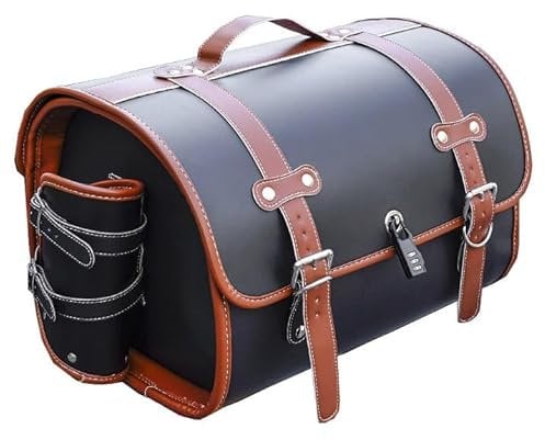 PUBIBD Motorrad Hecktasche für Piaggio Vespa GTS GTV 250 300, wasserdichte Leder Motorrad Pannier Satteltasche Reisetasche, 33L Große Kapazität Motorrad Werkzeugtasche,C Black+Brown