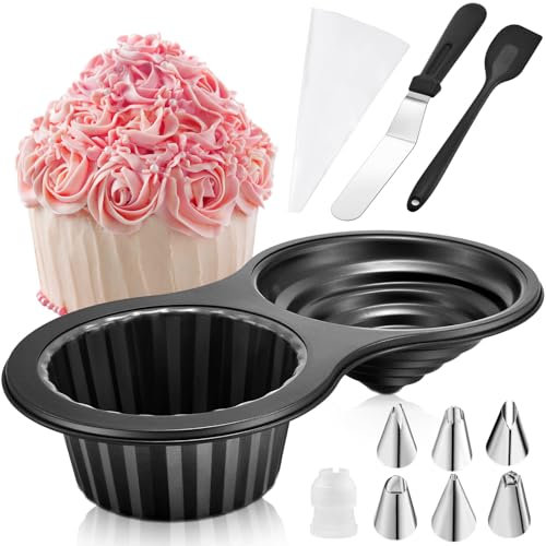 Sliner Cake Decorating Supplies Kit with 1 Giant Cupcake Pan 1 Stainless Steel Spatula 1 Silicone Scraper 6 Icing Piping Tips 3 Icing Comb Scraper for Cake Baking Supplies