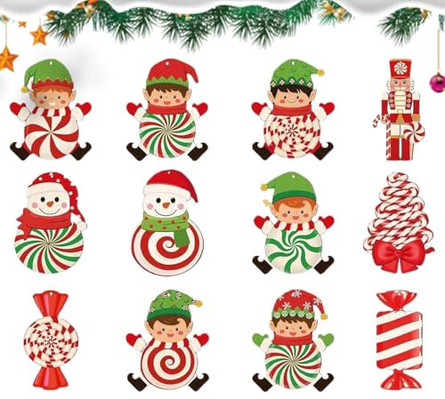 Lot de 12 décorations de sapin de Noël en bois - Casse-noisette rustique - Décoration de Noël pour l'intérieur et la maison