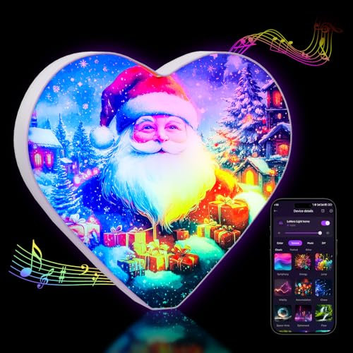 LED Leuchtendes Herz-Deko mit Weihnachtsmann - LED Brief Licht mit USB-Netzteil,APP-Kontrolle Musik Sync Dimmbar für Weihnachten Festival Dekoration (A)