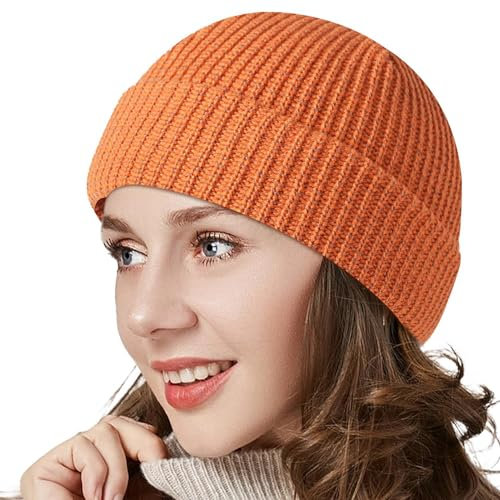 Mütze mit hoher Sichtbarkeit, reflektierende Strickmütze für Damen und Herren, vielseitig, bequem, warme Schlaufe mit hoher Sichtbarkeit für Nacht, Radfahrer, Orange, L