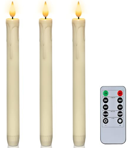 AMAGIC 3 Stück led stabkerzen, Flammenlose Tafelkerzenmit fernbedienung, batteriebetriebene LED Kerzen, 3D-Dochtlicht