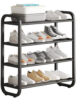 Shakub Schuhregal mit 4 Ebenen,Schuhständer aus Metall,Schuh-Organizer,einfache Montage,platzsparend Schuhablage für Flur,Wohnzimmer, Schlafzimmer, Eingangsbereich,60 x 23 x 58 cm