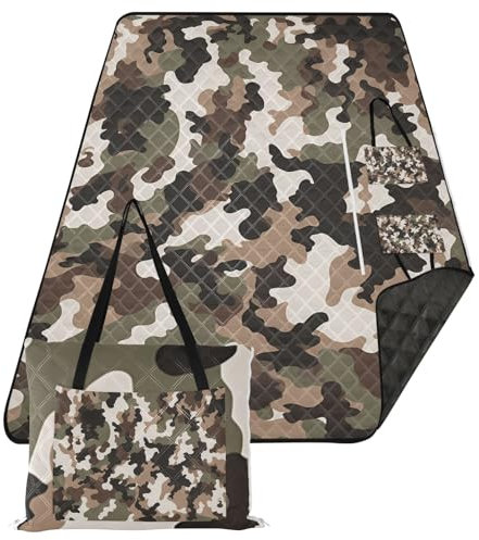 Amooorous Picknickkorb, Camouflage, Retro, Braun, wasserdicht, XXL, Rasen, Picknickdecke, groß, für Outdoor-Menschen, Sommergeschenk, Cojines Para, Picknick