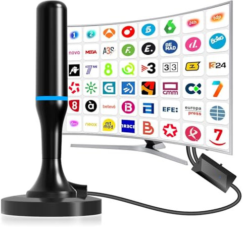 Antena de TV Mejorada 2025,Antena de TV Interior,360 Grados De RecepcióN A Larga Distancia,Apoyo 4K 1080p Canales de televisión Locales-VHF UHF DVB-T DVB-T1 DVB-T2