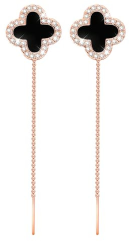 Forever Love Kleeblatt Ohrringe Silber 925 Ohrringe Damen Ohrstecker Rosegold Ohrstecker Damen Schwarz Lange Damenohrringe Vierblättriges Kleeblatt Schmuck Dupes Schmuck Geschenk Für Frauen