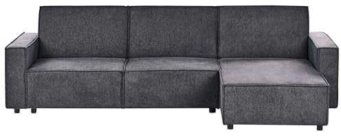 Beliani 3-Sitzer Ecksofa Links L-förmig Stoff Graphitgrau mit Schlaffunktion Romedal II