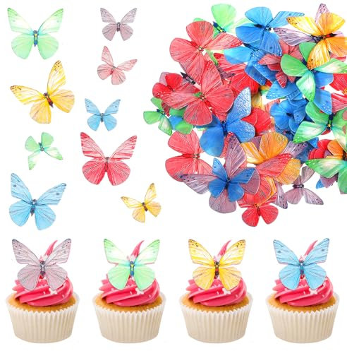 MBAIYO 72 Stück Schmetterlinge Tortendeko, Schmetterling Cupcake Topper Muffin Deko Waffel Papier Kuchen Deko für Torte Zum Hochzeit Geburtstag Party Taufe