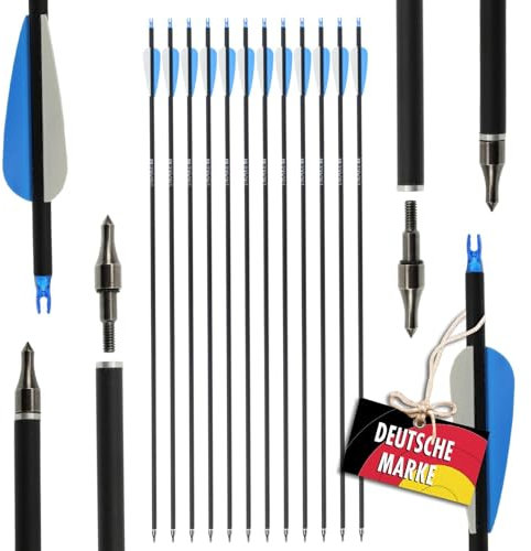 12x Komplettpfeil | Drake Ice - 28-32 Zoll - Carbon-Hybrid-Pfeil Anfängerpfeil, Bogenpfeil, Jagdpfeil, Pfeil für: Sportbogen, Recurvebogen, Compoundbogen, für Zielübungen im Freien (28 Zoll)