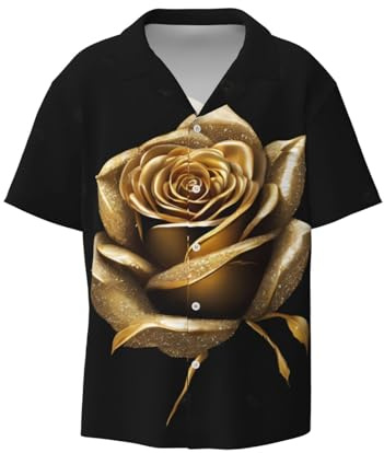 DFEPFKGOKL Gold Rose Chemise d'été à manches courtes pour homme Chemise de plage boutonnée Chemise de plage décontractée légère avec poche, 3D, XXL