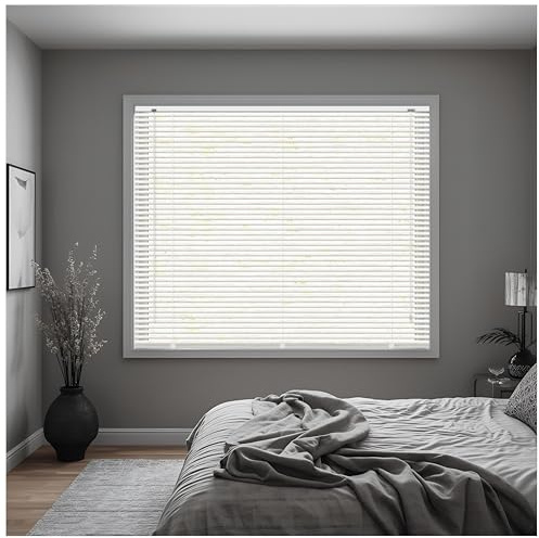 J.Din Made to Measure White Embossed Blind PVC Window Venetian Blinds 25mm Slats, Easy Fit Window Treatment Shutters Child Safe Fittings 240W x 150H cm