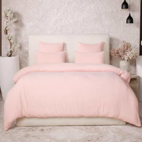 Parure de lit 240x260 cm Gaze de Coton Lavé Rose Lotus