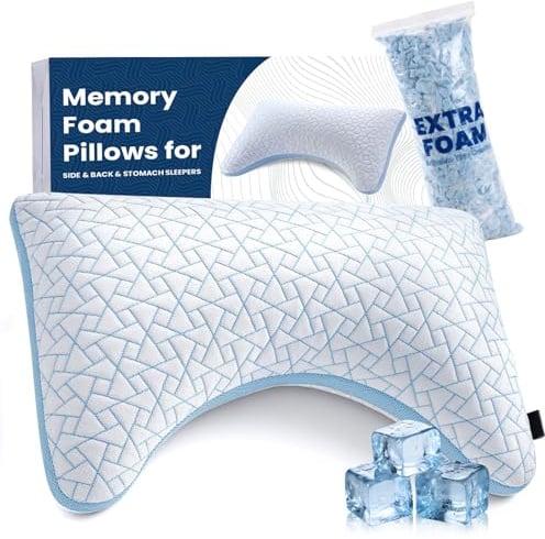 Cooling Side Sleeper Pillows for Neck & Shoulder Pain, Shredded Memory Foam | Ergonomic Contour Support, Adjustable with Extra Fillings, Breathable and Washable Cover, for Restful Sleeping, Queen Size