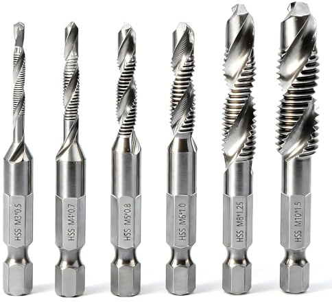Aoyswuz 6 Piezas Brocas Roscadoras, M3 M4 M5 M6 M8 M10 Mango Hexagonal Taladrado y Roscado dos en Uno Multifuncional, Aplicables Plástico, madera, metal blando Materiales