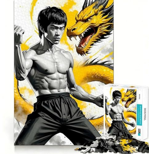 Puzzle für Erwachsene,1000 Teile,Bruce Lee Drachenmotiv,fein geschnitten,Gehirntraining,Spiel für ruhige Momente, (50x75cm)