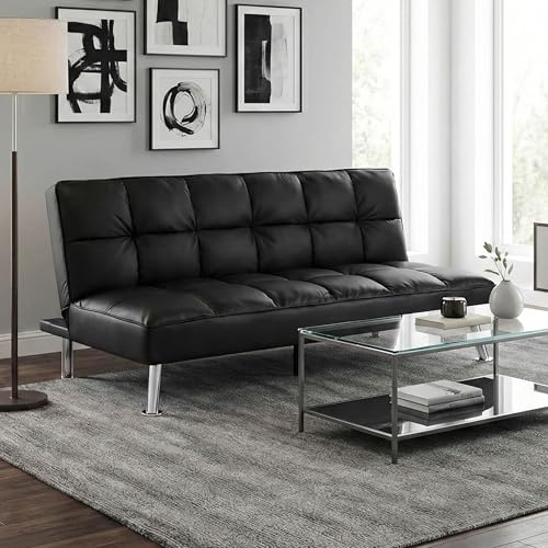 Mendler Sofa HWC-K21AM Liegefläche 181x107cm - Kunstleder, schwarz | Klappsofa, Couch, Schlafsofa, Nosagfederung, Schlaffunktion