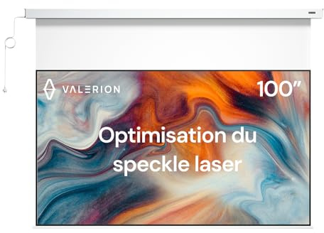Écran motorisé Valerion PureVision 100, réduction du Speckle Laser, Synchro Auto avec projecteur, Compatible 4K/8K UHD, Drop réglable 20, Dos Noir, Longue focale Uniquement