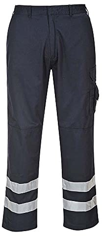 Portwest S917 Iona Safety Combat Trousers Half Elasticated Waist Reflective | Navy, Large, UPF 40+, EN 17353, Straight Fit, Easy Access Cargo Pockets, Jetted Back Pocket, 2 Side Pockets, Workwear
