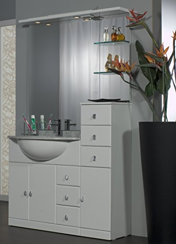Bagno Italia Mobile Arredo Bagno cm 80+30 con lavabo sottopiano bianco lucido ante cassetti con specchio e tettino Mobili 1 l