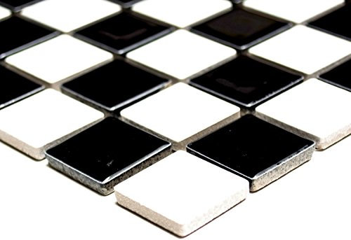 Keramik Mosaik Schachbrett schwarz weiß glänzend Mosaikfliese Fliesenspiegel MOS18-0306/1 Mosaikmatte