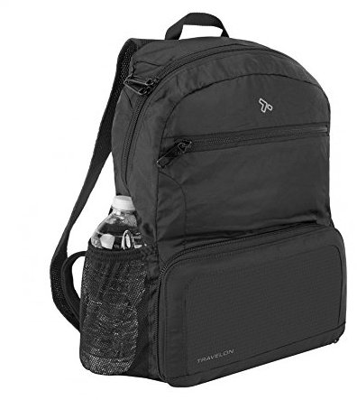 Travelon Rucksack mit Diebstahlschutz, verstaubar, schwarz, Open 10.5 x 17 x 6 Packed 10.5 x 6 x 1, Rucksack mit Diebstahlschutz, verstaubar
