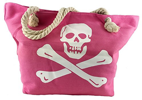 Worldclassca DAMENTASCHE XXL STRANDTASCHE SHOPPER SOMMER TASCHE BADETASCHE SOMMER KORDEL SEIL SCHULTERTASCHE TOTENKOPF SCHWIMMTASCHE VIELE MODELLE & FARBEN (XXL- (54x35) cm, Pink-Totenkopf)