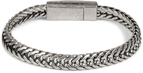 styleBREAKER flaches Zopfketten Armband mit Magnetverschluss, Kette, Schmuck, Unisex 05040131, Farbe:Silber