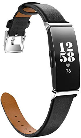 MoKo Leder Armband Kompatibel mit Fitbit Inspire 2/HR/Inspire, Klassisches Leder Ersatzarmband Uhrenarmband Lederarmband für Damen Herren, Schwarz