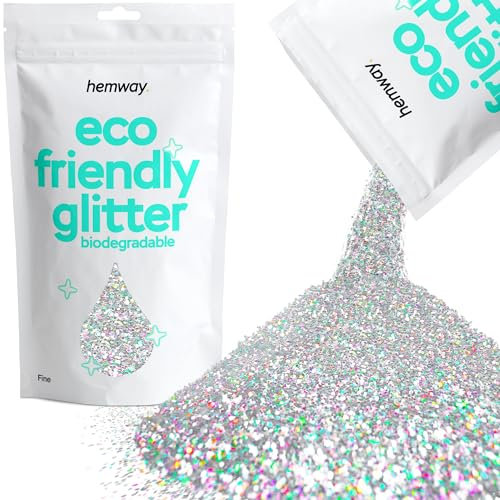 Hemway Eco Friendly Biodegradable Glitter - Silver Holographic | Fine Plant-Based Metallic Flakes for Arts & Resin Crafts | Bio Supplies for Festival, Hair, Face, Body & Nail Art Decoration | 100 g