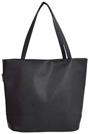 Schultertasche / Handtasche aus veganem PU-Kunstleder, groß, einfarbig, schwarz, Einheitsgröße
