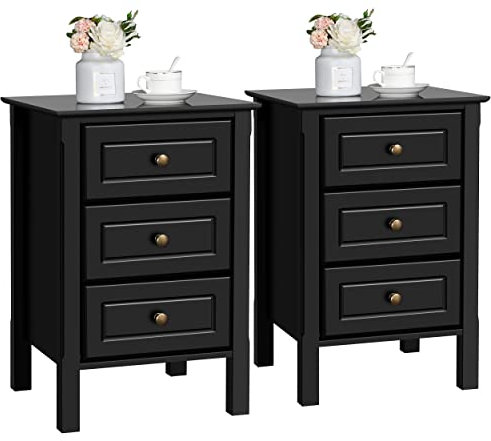 Yaheetech Set 2 Comodini Camera da Letto Comodino con 3 Cassetti Cassettiera Moderno Organizzatore da Letto Tavolino Cameretta Divano Salotto Soggiorno 40 x 40 x 60 cm Nero