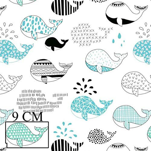 Pingianer 8,98€/m Fisch Wal Hai 100% Baumwolle 50x160cm Baumwollstoff Meterware Handwerken Nähen Stoff (Wal Blau)