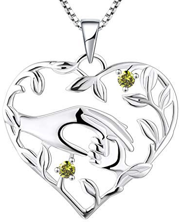 YL Mama Kette 925 Sterling Silber August Geburtsstein Peridot Grün Zirkonia Mutter halten Kinderhand Anhänger Halskette Geschenke für Mama