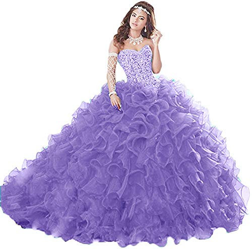Snow Lotus Vestido de baile con cuentas de corazón para mujer, vestido de baile de graduación, vestido de princesa de quinceañera, Lila, 34