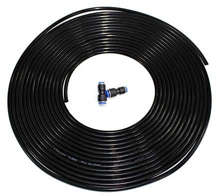 Pneumatik Schlauch Außen 6mm × Innen 4mm - HERKINDNESS Pneumatikschlauch 6mm Aussen, Schwarz PU Pneumatic Polyurethane Schlauch 10M, mit 2 Stück Pneumatikverbinder