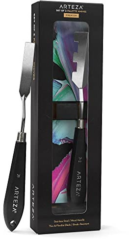 ARTEZA Palette Knives, Pack of 2, Sizes No. 7 & No. 21, Set C, Durable Stainless Steel Blade & Break-Resistant Wooden Handle, Painting Knives for Oil & Acrylic Paints